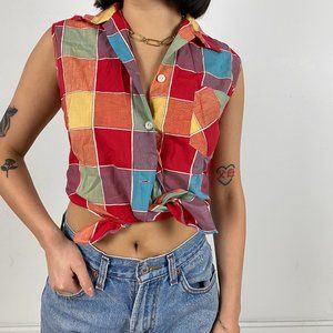 Rainbow Plaid Button Up